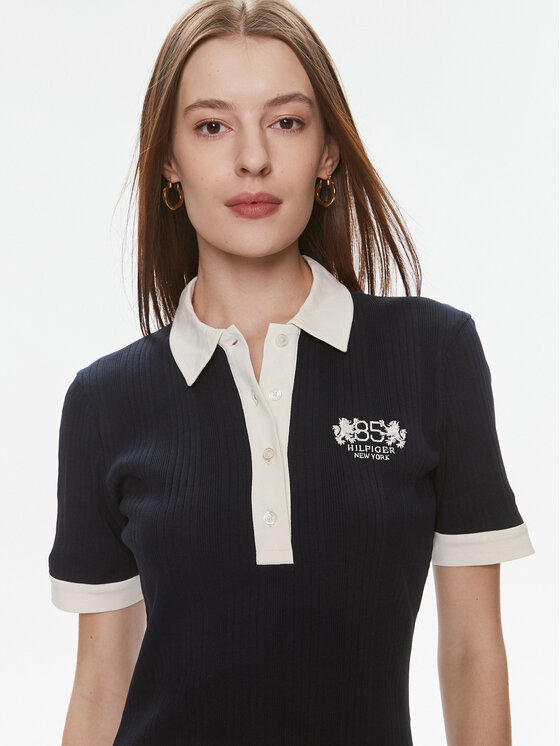 Tommy Hilfiger Tommy Hilfiger Плетена рокля F&F Crest 85 Polo Dress Rib WW0WW40617 Тъмносин Regular Fit