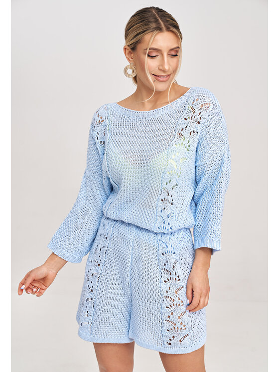 FIGL FIGL Sweter M995 Błękitny Regular Fit