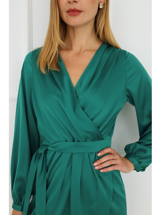 Entelier Entelier Sukienka elegancka kopertowa Zielony Comfortable Fit