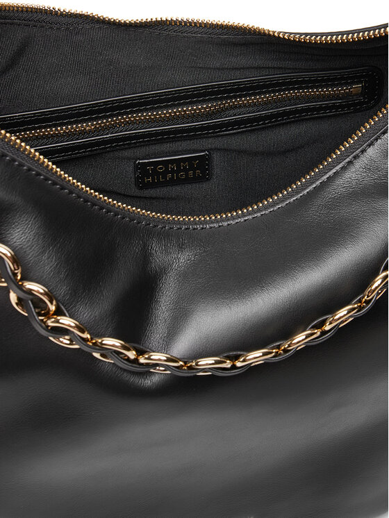 Tommy Hilfiger Tommy Hilfiger Ročna torba Moon Leather Hobo AW0AW17468 Črna