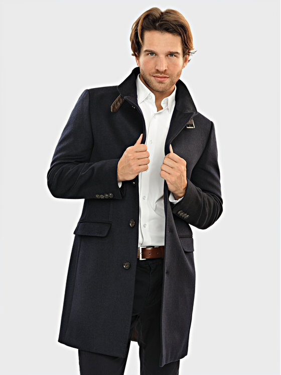 Evenemen Evenemen Płaszcz wełniany FLORESTI Granatowy Slim Fit