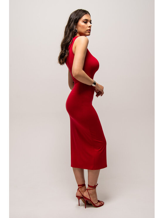 Nudyess Nudyess Sukienka dzianinowa Shantel z modalu Czerwony Fitted Fit