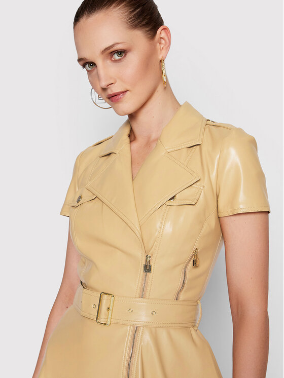 Elisabetta Franchi Elisabetta Franchi Šaty z imitace kůže AB-077-21E2-V540 Béžová Slim Fit