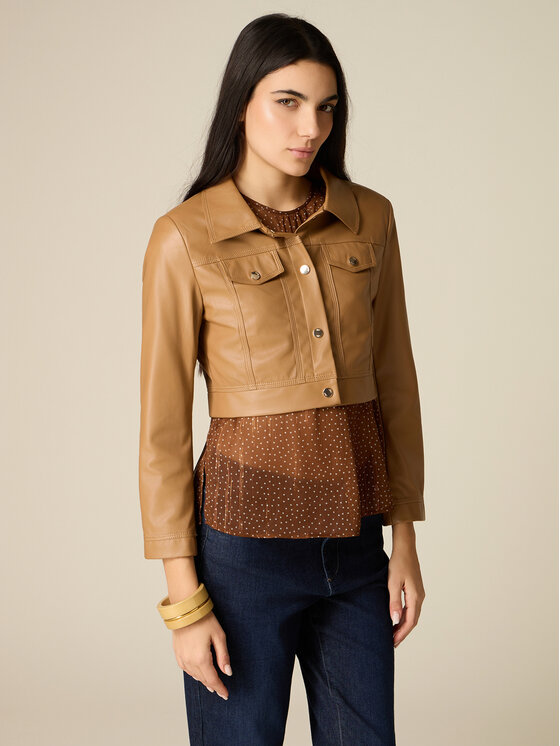 Oltre Oltre Giacca in similpelle R372R002352N012 Marrone Cropp Fit