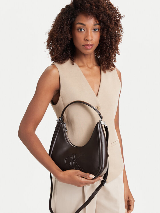 Calvin Klein Дамска чанта Bold Ck Small Crescent Bag LV04F3561G Тъмнокафяв