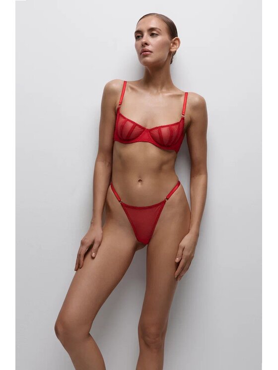 Merci Lingerie Merci Lingerie Biustonosz balkonetka EB02RP03D Czerwony