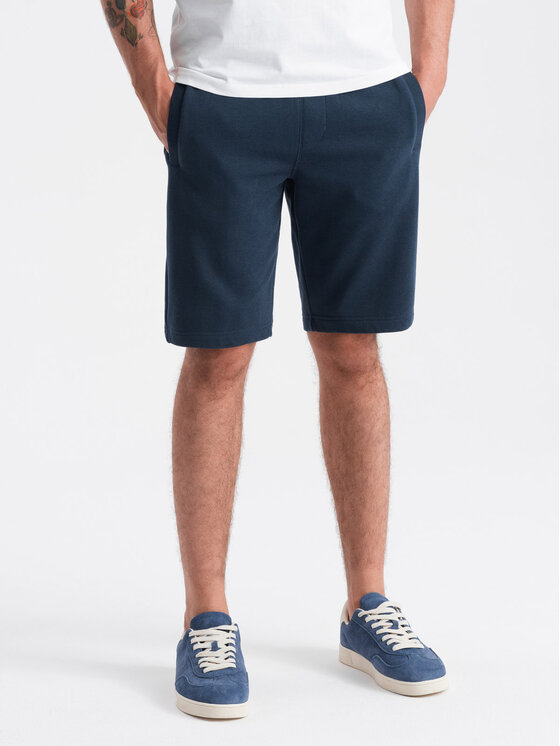 Ombre Ombre Šortky z materiálu OM-SRBS-0149 Tmavomodrá Regular Fit
