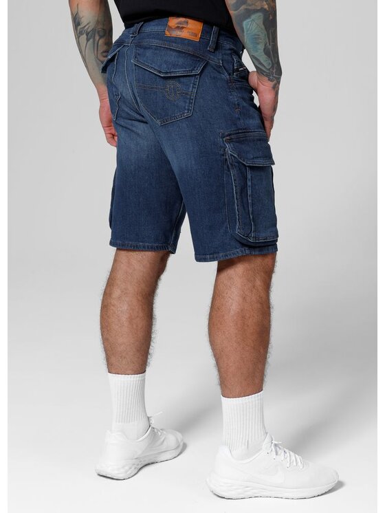 PITBULL PITBULL Szorty jeansowe Navy Wash Longspur Granatowy Regular Fit