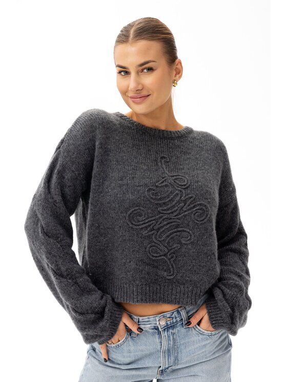 MANDRAGORA MANDRAGORA Sweter z Wełny Merino i Baby Alpaki z Logowaniem Vero Szary Regular Fit