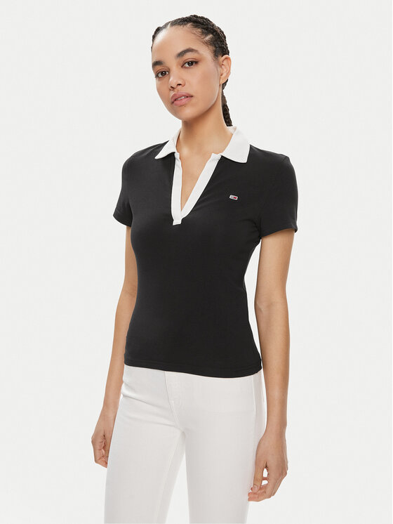 Tommy Jeans Polokošeľa Contrast DW0DW17225 Čierna Slim Fit