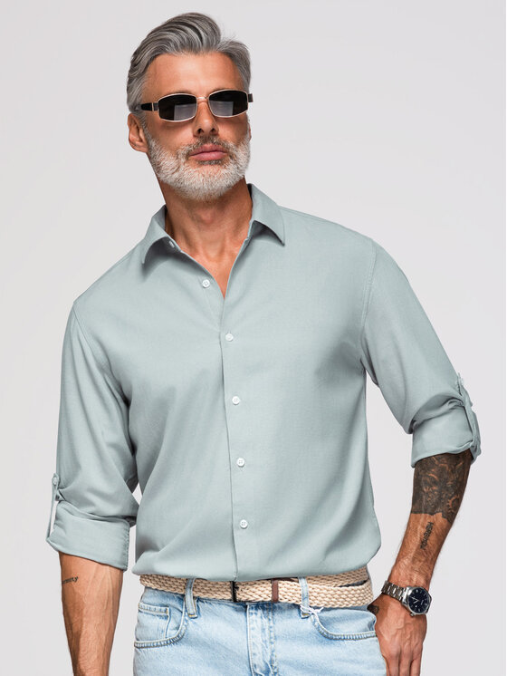 Ombre Ombre Koszula OM-SHCS-0190 Szary Regular Fit