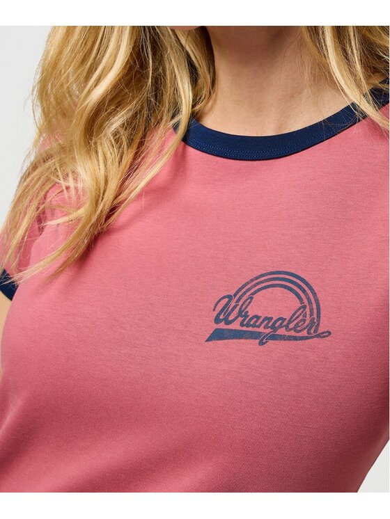 Wrangler Wrangler T-shirt RINGER TEE Rosa Slim Fit