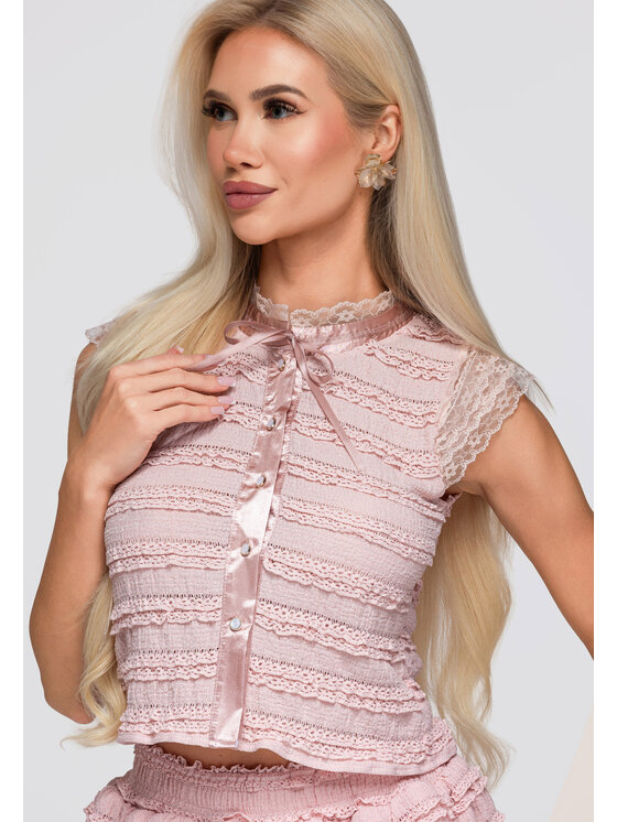 Ombre Ombre Bluzka OW-TS-E0066 Różowy Slim Fit