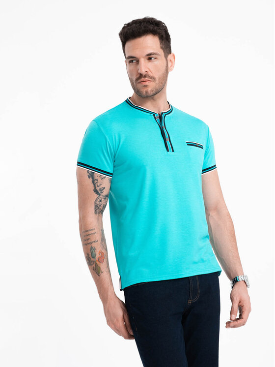 Ombre Ombre T-Shirt OM-TSCT-0175 Tyrkysová Casual Fit