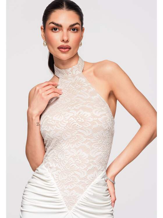 Ombre Ombre Sukienka wieczorowa LA-OM-DLR295 Biały Slim Fit