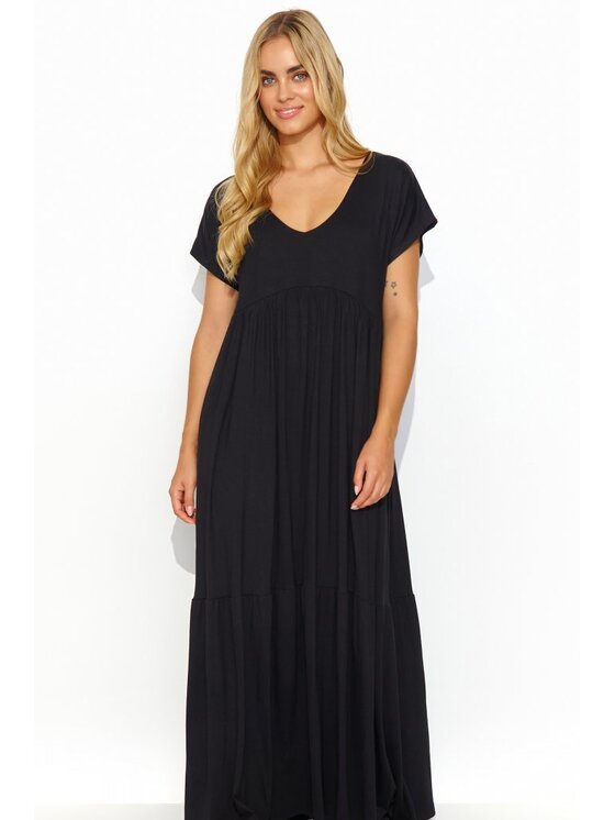 Makadamia Makadamia Sukienka codzienna M828 Czarny Loose Fit