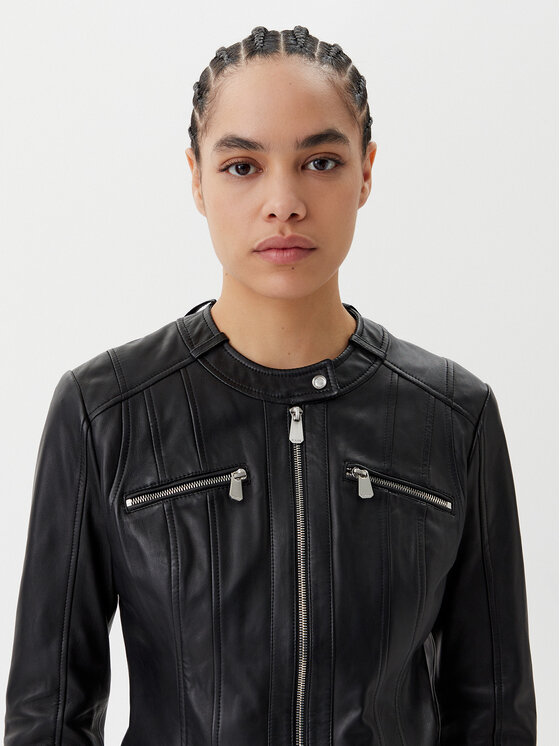 PINKO PINKO Odinė striukė Borderline Biker 104914 A2HT Juoda Regular Fit