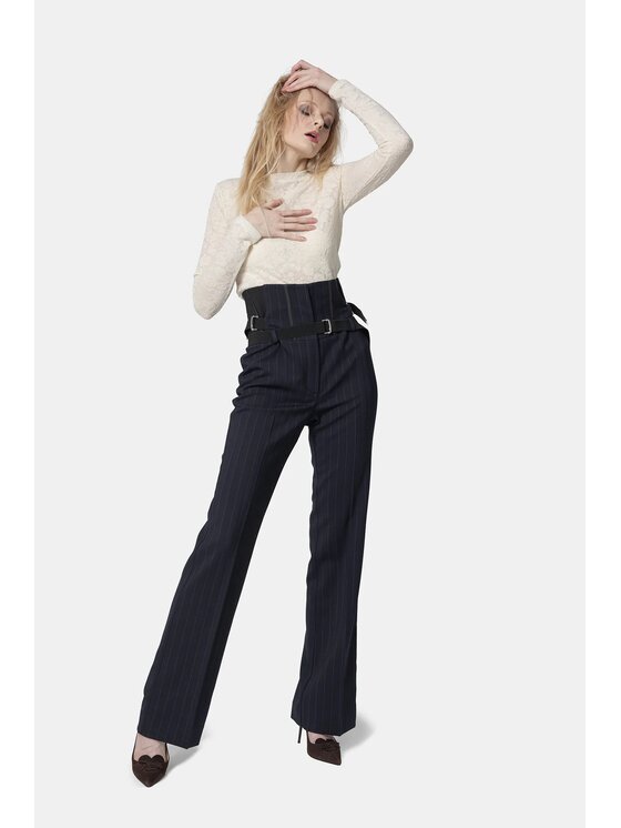 PINKO PINKO Kalhoty z materiálu PIADINA Tmavomodrá Regular Fit