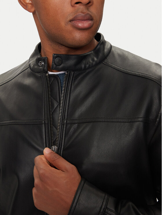 Sisley Sisley Jacke aus Kunstleder 2KLSSN036 Schwarz Slim Fit