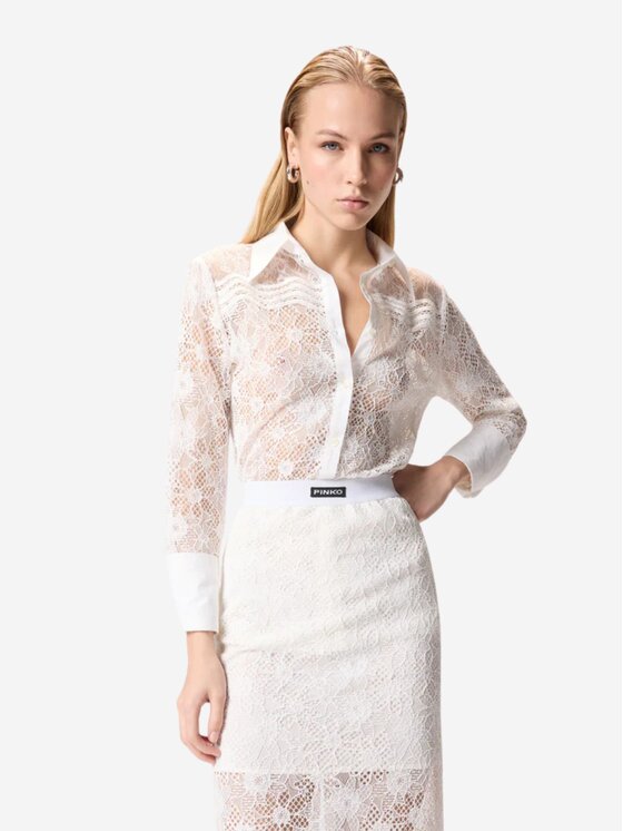 PINKO PINKO Koszula COLINE CAMICIA PIZZO REBRODE Biały Regular Fit
