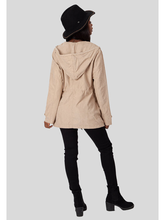 Perso Perso Prechodná bunda wiązana z kapturem Béžová Slim Fit