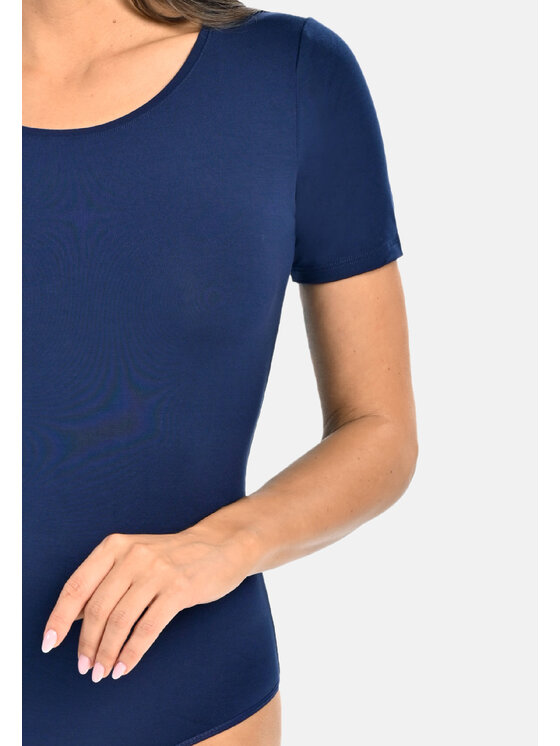 Teyli Teyli Body T-shirt damski okrągły dekolt Shirty Niebieski Regular Fit