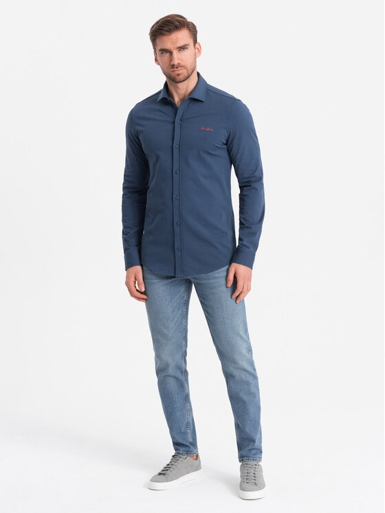 Ombre Ombre Koszula OM-SHCS-0138 Niebieski Regular Fit