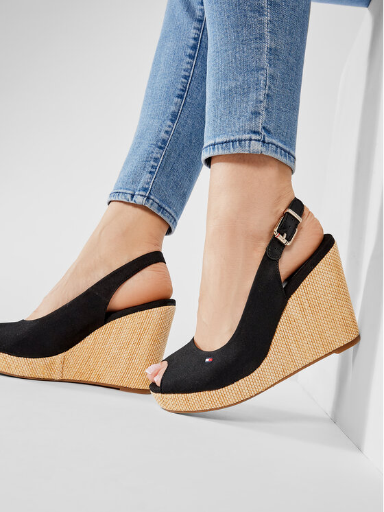 Tommy Hilfiger Tommy Hilfiger Espadrilky Iconic Elena Sling Back Wedge FW0FW04789 Černá
