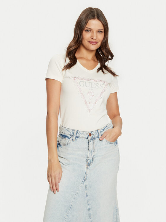 Guess Guess Tricou W5RI21 J1314 Écru Regular Fit