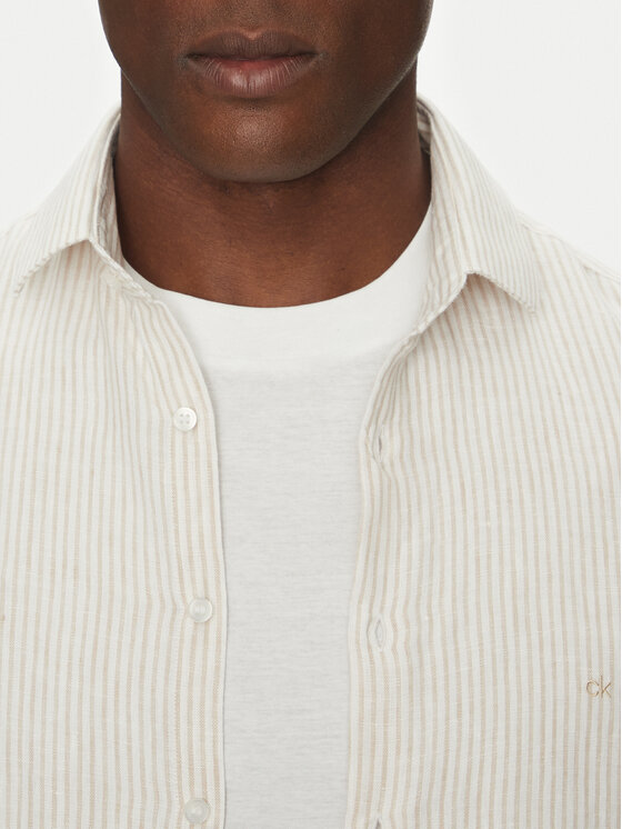 Calvin Klein Jeans Calvin Klein Jeans Koszula Linen Stripe Slim Shirt K10K109332 Beżowy Regular Fit