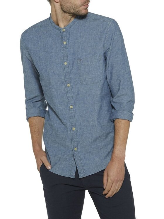 Wrangler Wrangler Camicia 1PKT GRANDAD SHIRT Blu Slim Fit