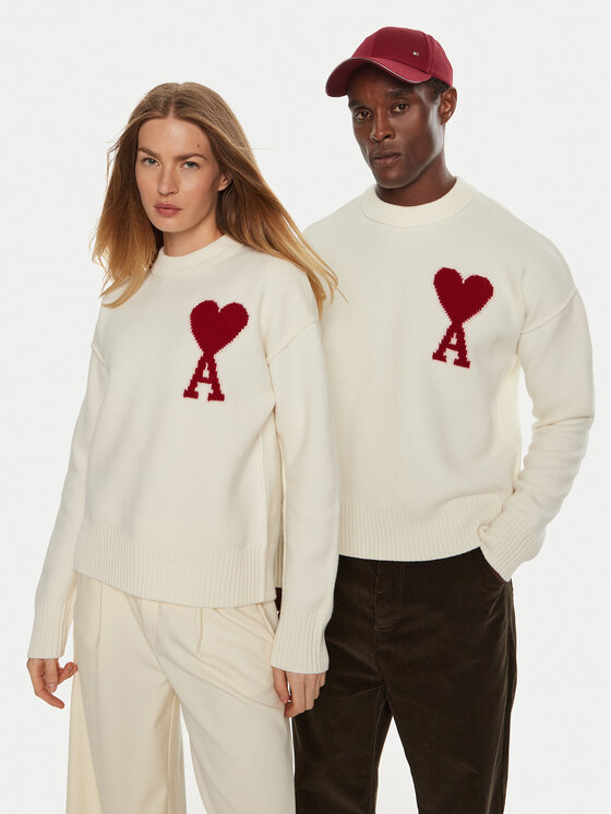AMI Paris AMI Paris Sweter BFUKS006018 Écru Regular Fit