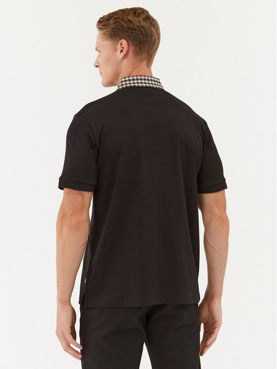 BOSS Boss Тениска с яка и копчета 50499220 Черен Regular Fit