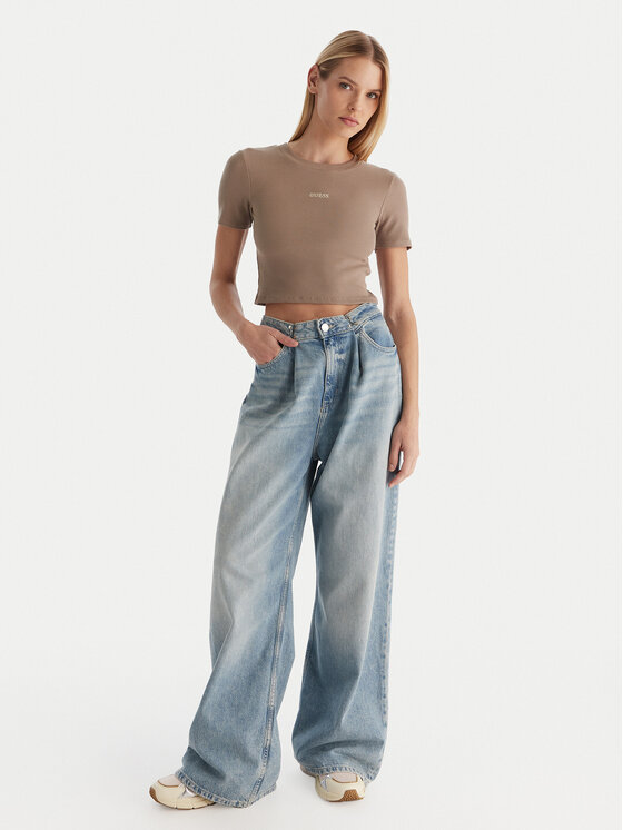 Guess Guess Tričko V5YP08 K8RT2 Kaki Slim Fit