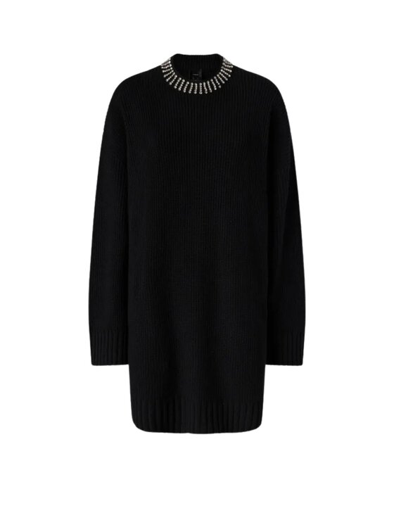 PINKO PINKO Sukienka dzianinowa Ask abito blend con strass Czarny Oversize