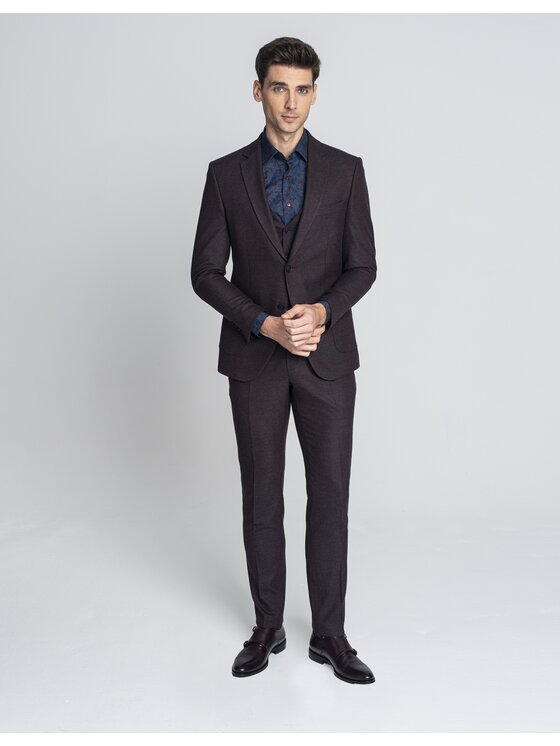 Borgio Borgio Marynarka foresta Bordowy Super Slim Fit