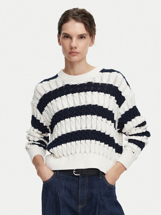 Tommy Jeans Pulover DW0DW22926 Bleumarin Loose Fit