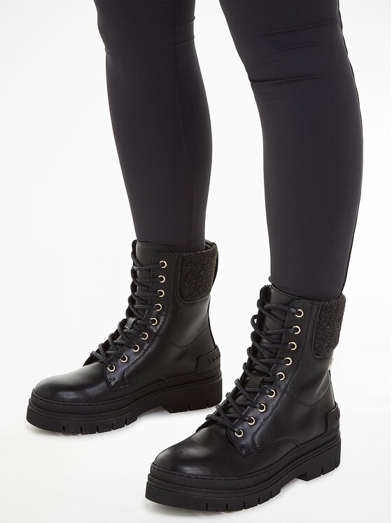 Tommy Hilfiger Tommy Hilfiger Stivaletti Feminine Felt Lace Up Bootie FW0FW07500 Nero