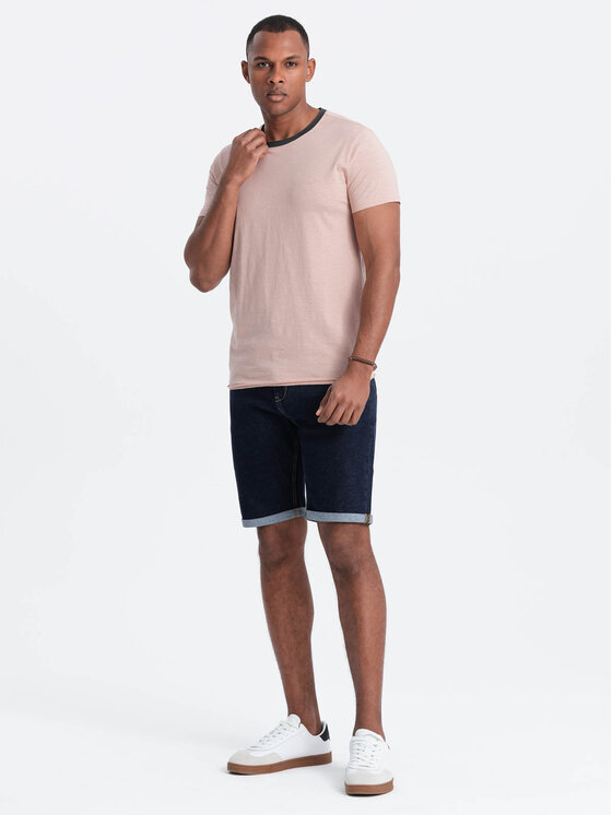 Ombre Ombre T-Shirt OM-TSCT-22SS-004 Růžová Regular Fit
