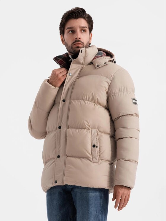 Ombre Ombre Vatovaná bunda OM-JAHP-0205 Béžová Regular Fit