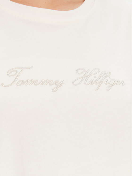 Tommy Hilfiger Tommy Hilfiger Tricou Script WW0WW47210 Écru Regular Fit
