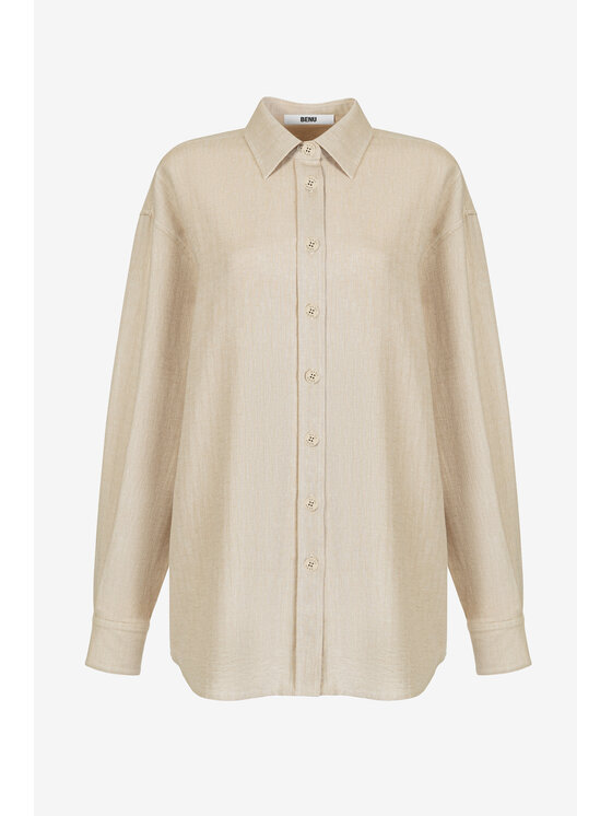 BENU BENU Camicia Lniana Beige Regular Fit