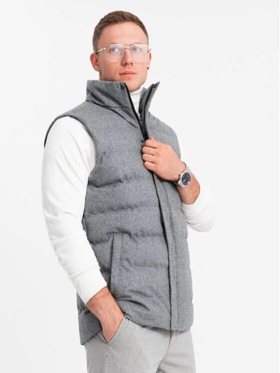 Ombre Ombre Kamizelka OM-JAVJ-0200 Szary Regular Fit