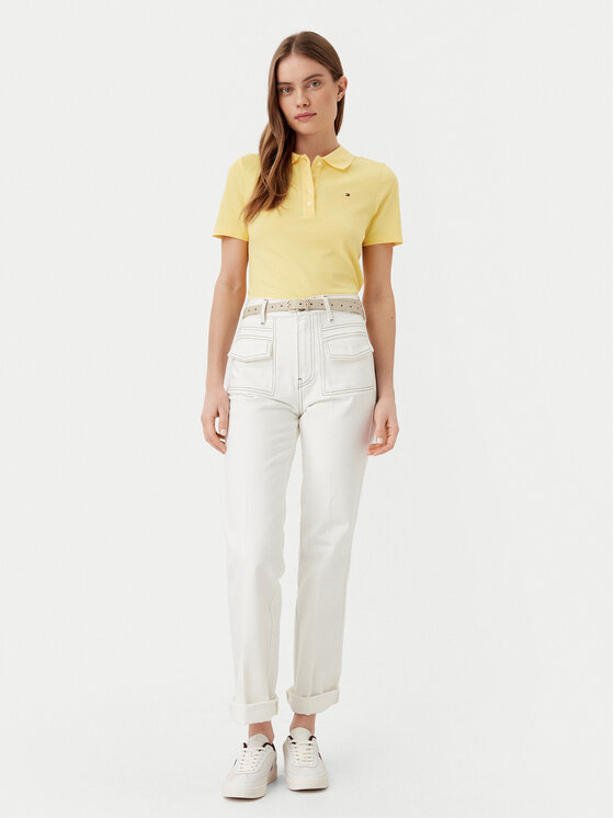 Tommy Hilfiger Tommy Hilfiger Тениска с яка и копчета 1985 WW0WW43225 Жълт Slim Fit