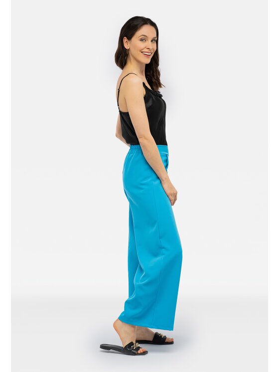 Perso Perso Kalhoty z materiálu szerokie z ozdobnymi guzikami Modrá Wide Leg