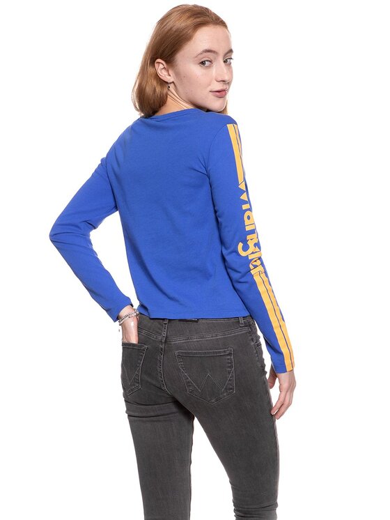 Wrangler Wrangler Bluzka B&Y LS CROP Niebieski Regular Fit