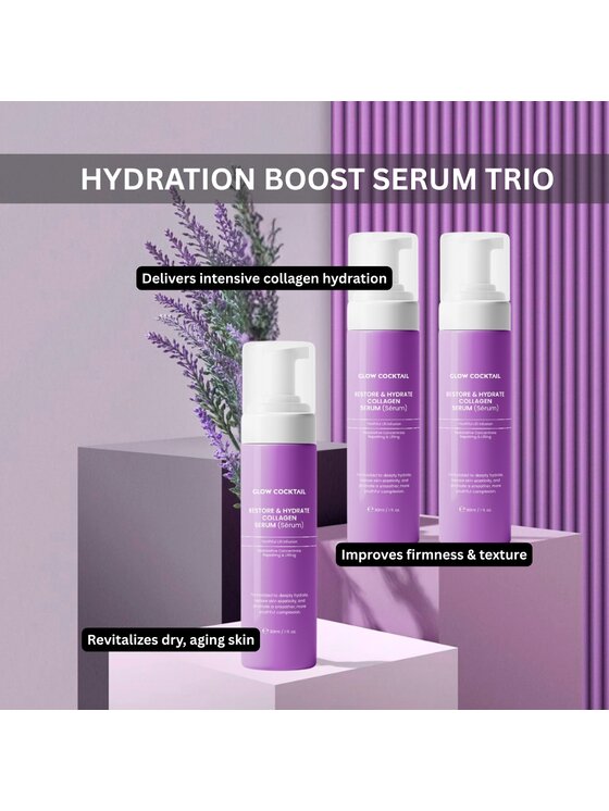Glow Cocktail Glow Cocktail 3 x serum kolagenowe Restore & Hydrate 30 ml Zestaw do pielęgnacji skóry