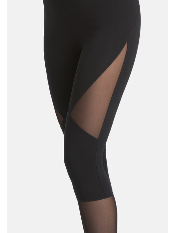 Teyli Teyli Legginsy bawełniane z siateczką Tina Czarny Regular Fit