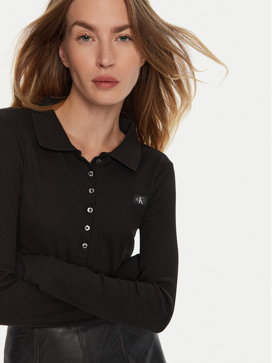 Calvin Klein Jeans Calvin Klein Jeans Тениска с яка и копчета J20J224457 Черен Slim Fit