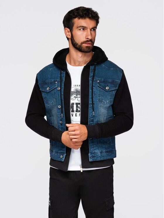 Ombre Ombre Kurtka jeansowa OM-JADJ-0220 Niebieski Regular Fit